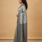 Mercerised Cotton Saree with Jacquard Zari Border in Grey Black