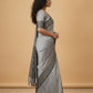 Mercerised Cotton Saree with Jacquard Zari Border in Grey Black