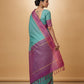 Mercerised Cotton Saree with Jacquard Zari Border in Teal Magenta