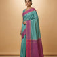 Mercerised Cotton Saree with Jacquard Zari Border in Teal Magenta