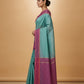 Mercerised Cotton Saree with Jacquard Zari Border in Teal Magenta