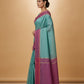 Mercerised Cotton Saree with Jacquard Zari Border in Teal Magenta