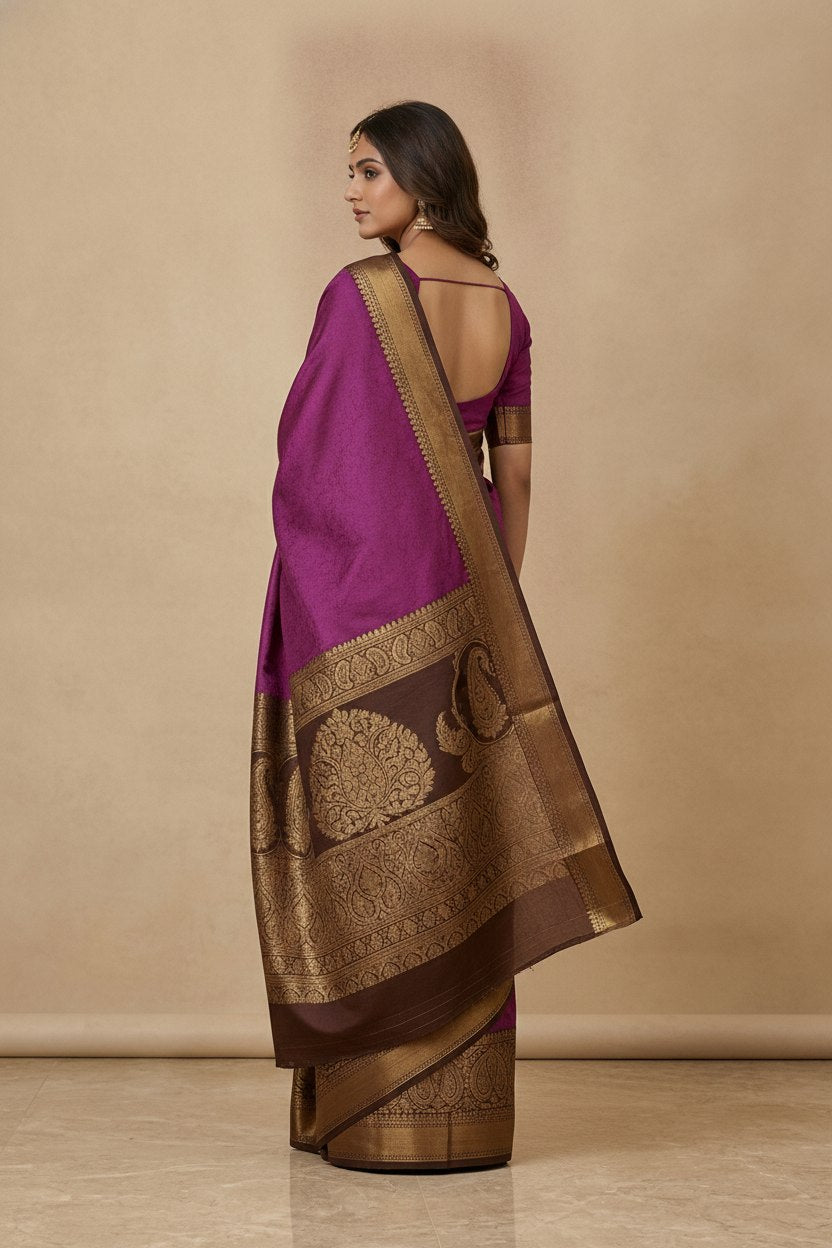 Tanchoi Resham Woven Mercerised Cotton Saree in Purple Magenta