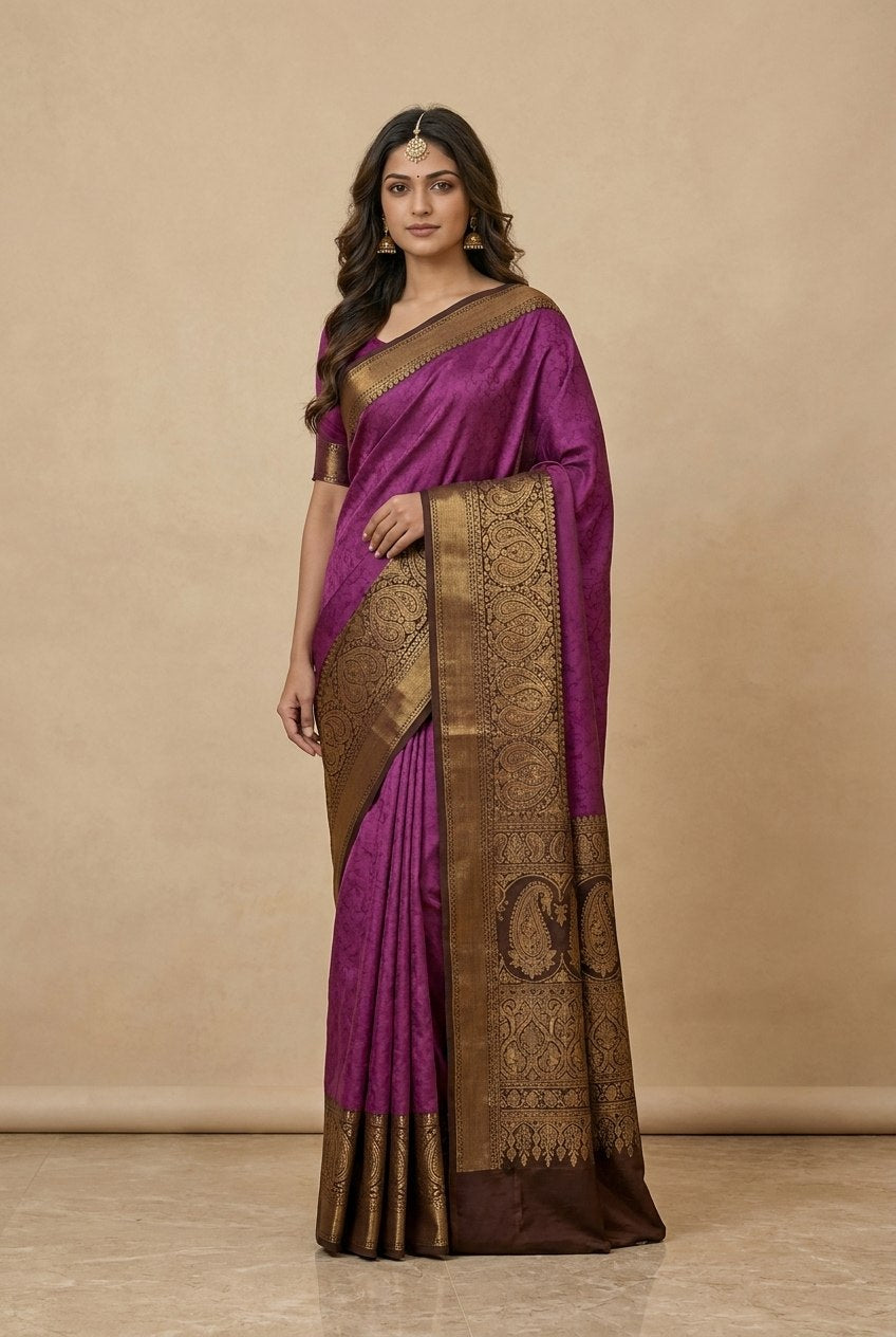 Tanchoi Resham Woven Mercerised Cotton Saree in Purple Magenta