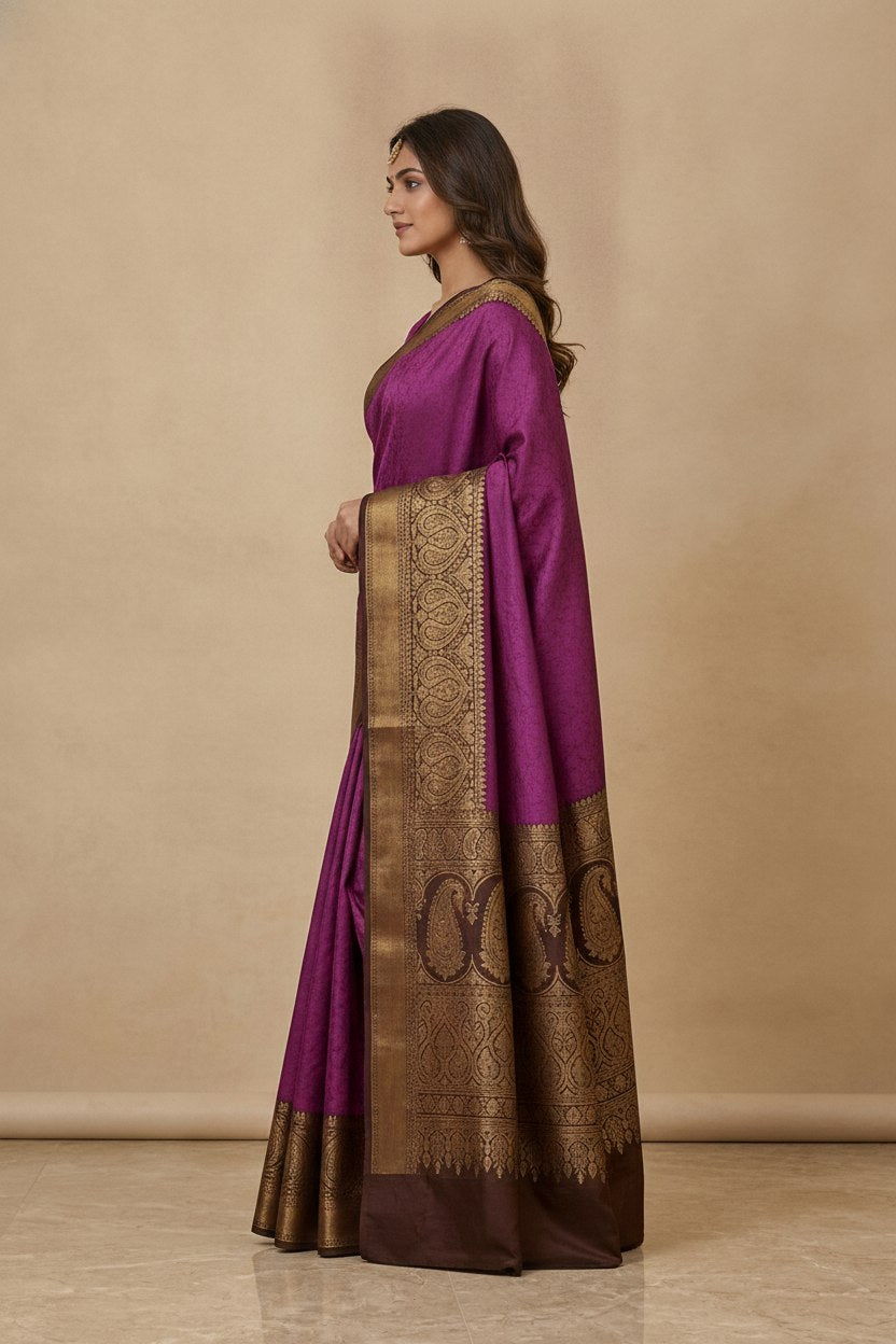 Tanchoi Resham Woven Mercerised Cotton Saree in Purple Magenta