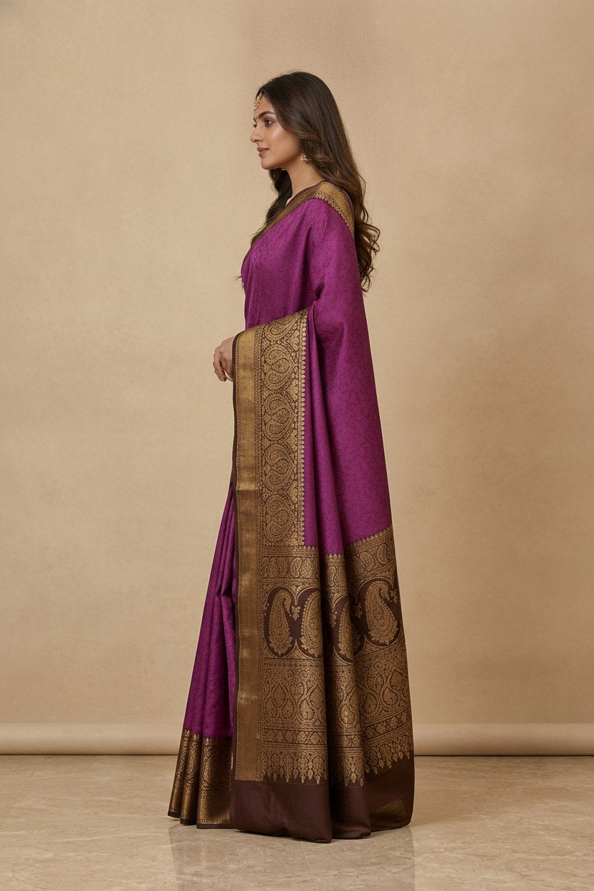 Tanchoi Resham Woven Mercerised Cotton Saree in Purple Magenta