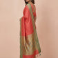 Ikkat-Inspired Resham Woven Cotton Silk Saree in Coral Red