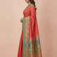 Ikkat-Inspired Resham Woven Cotton Silk Saree in Coral Red