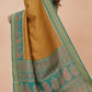 Ikkat-Inspired Resham Woven Cotton Silk Saree in Mustard