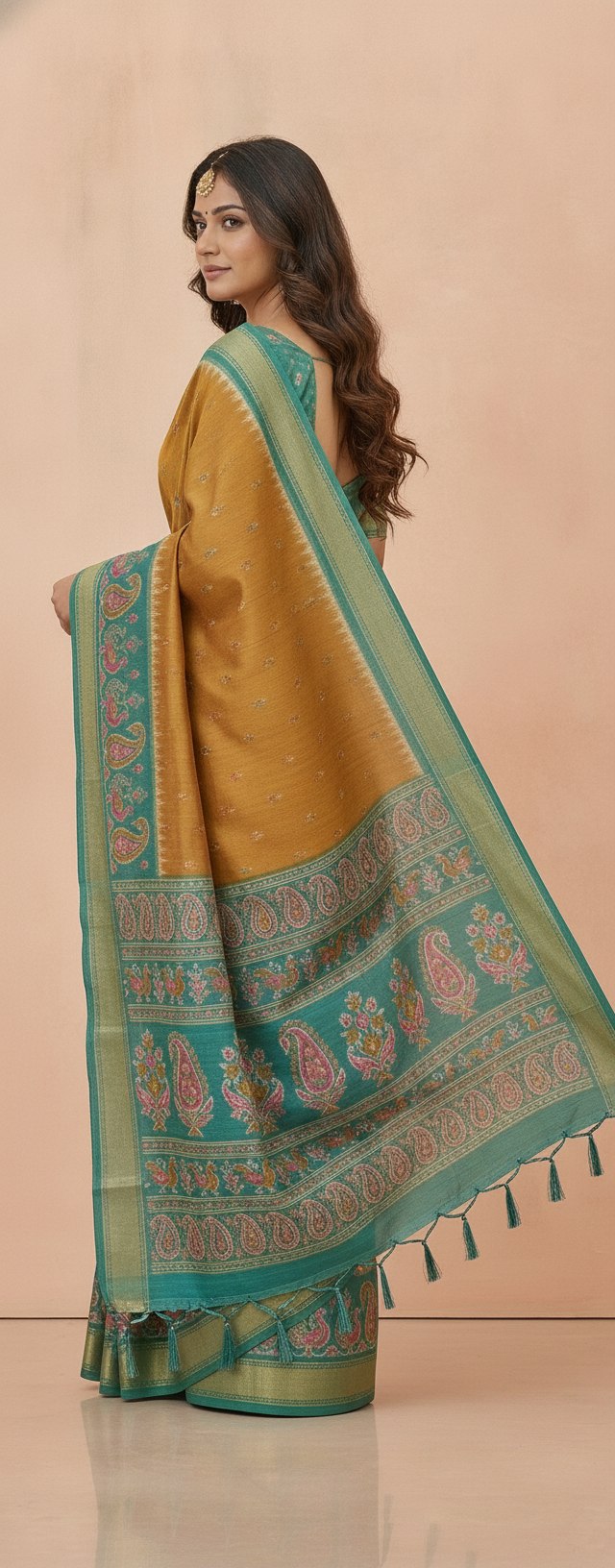 Ikkat-Inspired Resham Woven Cotton Silk Saree in Mustard