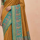 Ikkat-Inspired Resham Woven Cotton Silk Saree in Mustard