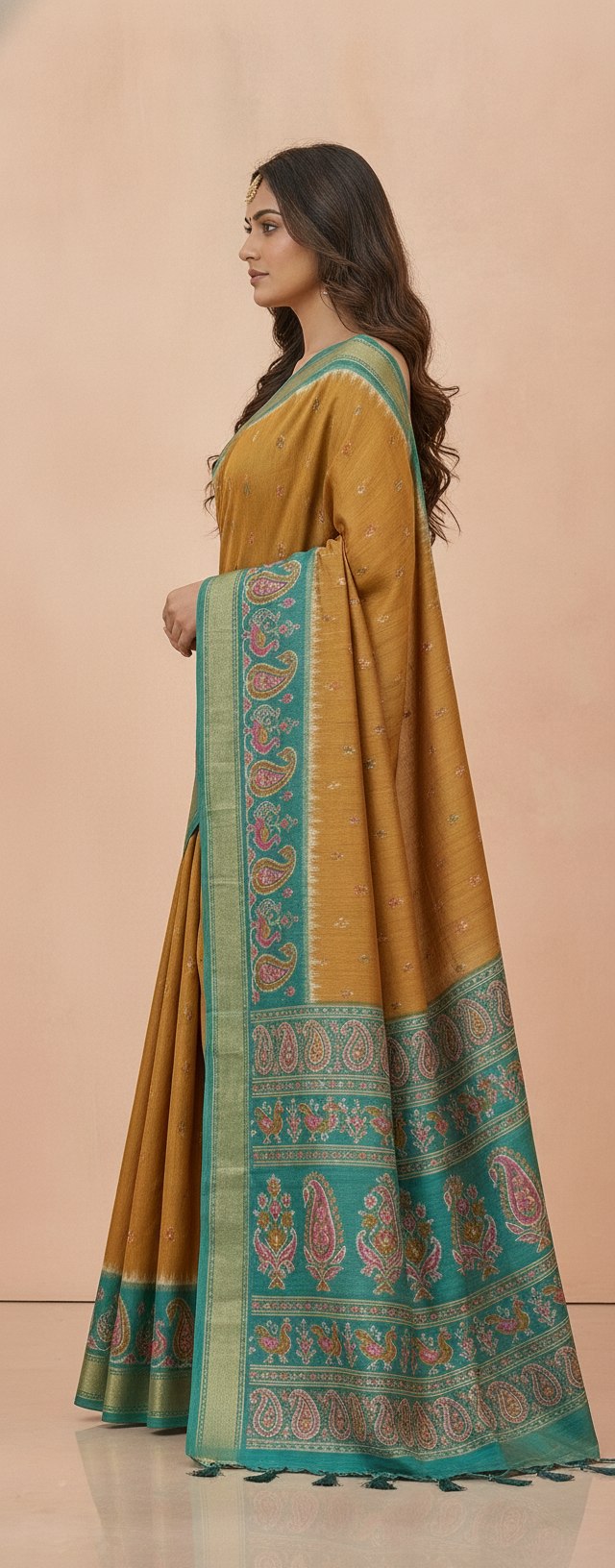 Ikkat-Inspired Resham Woven Cotton Silk Saree in Mustard