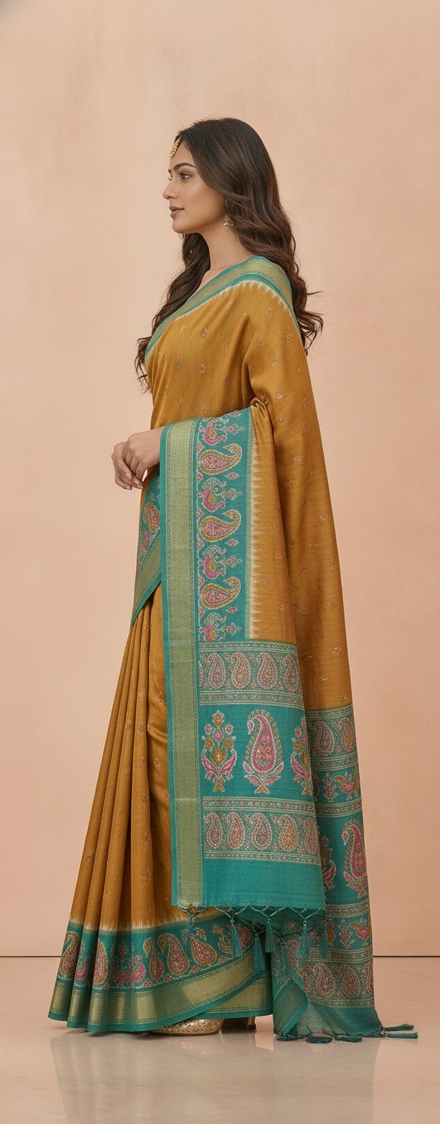 Ikkat-Inspired Resham Woven Cotton Silk Saree in Mustard