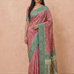 Ikkat-Inspired Resham Woven Cotton Silk Saree in Rose Pink