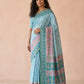 Ikkat-Inspired Resham Woven Cotton Silk Saree in Sky Blue