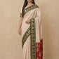 Striped Modal Crepe Silk Saree with Ganga-Jamuna Borders in Cream
