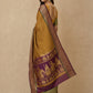 Striped Modal Crepe Silk Saree with Ganga-Jamuna Borders in Mustard