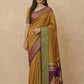 Striped Modal Crepe Silk Saree with Ganga-Jamuna Borders in Mustard