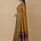 Striped Modal Crepe Silk Saree with Ganga-Jamuna Borders in Mustard