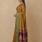 Striped Modal Crepe Silk Saree with Ganga-Jamuna Borders in Mustard