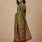 Striped Modal Crepe Silk Saree with Ganga-Jamuna Borders in Olive