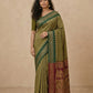 Striped Modal Crepe Silk Saree with Ganga-Jamuna Borders in Olive