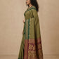 Striped Modal Crepe Silk Saree with Ganga-Jamuna Borders in Olive