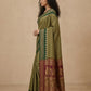 Striped Modal Crepe Silk Saree with Ganga-Jamuna Borders in Olive