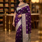 Aubergine Khaddi Crepe Silk Banarasi-Style Saree with Contrast Zari Pallu