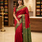 'Rani' Crimson Pure Kanjivaram Silk Saree with Contrast Border