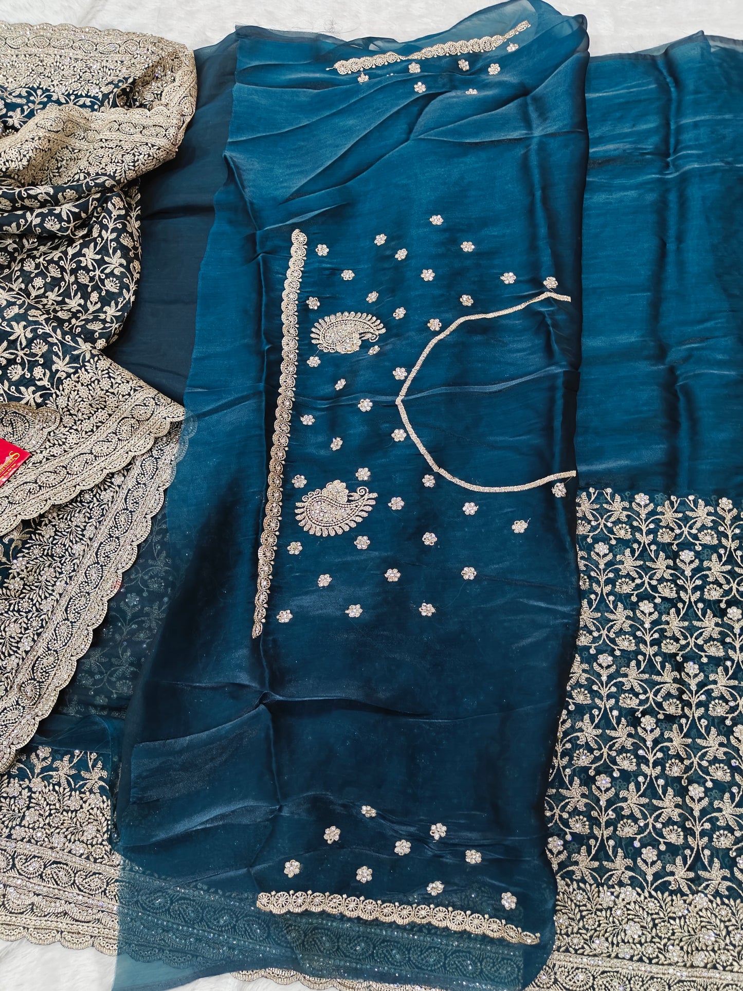 Shine Bright in Satin Georgette with Zircon Jaal Embellishments