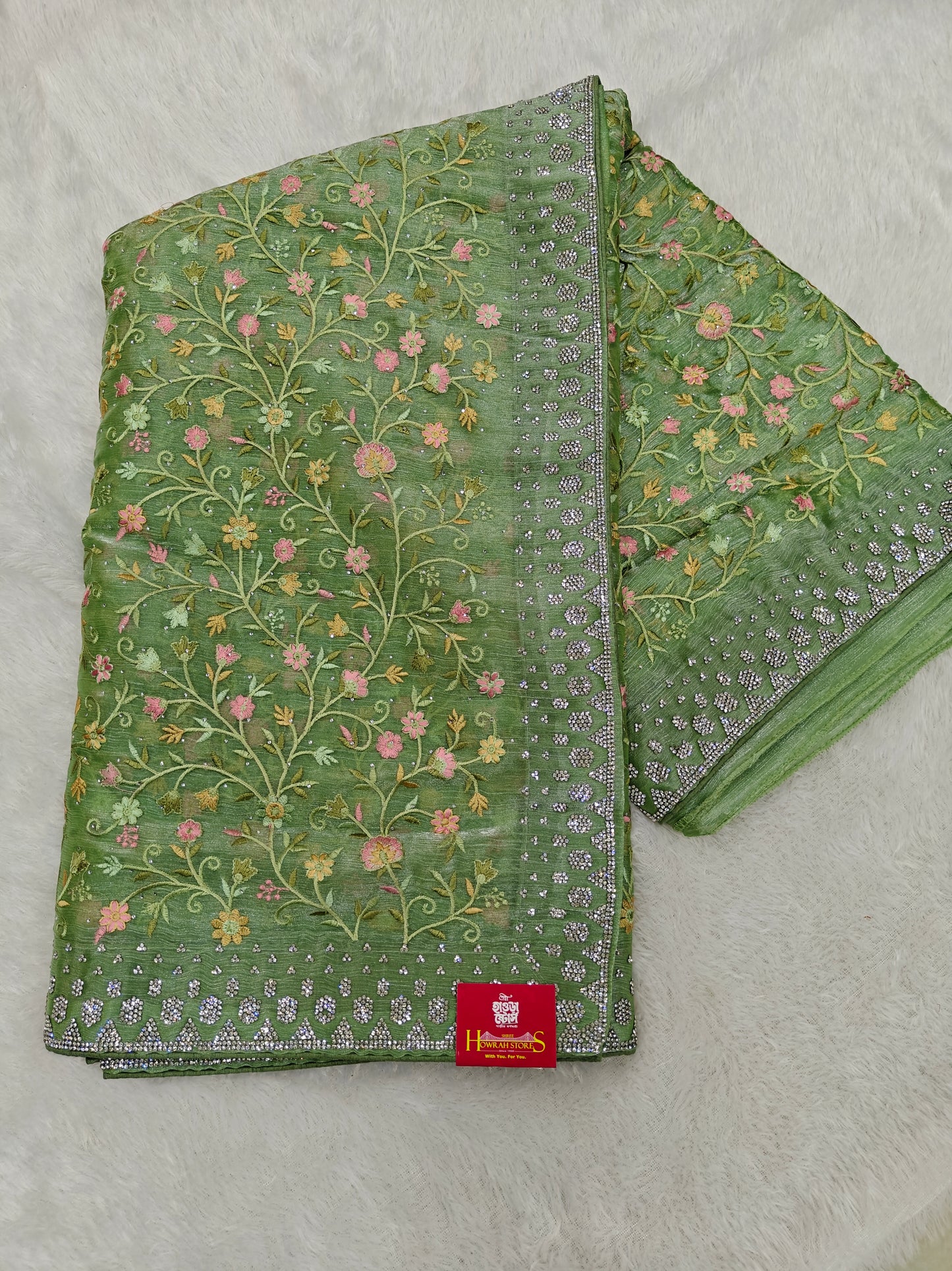 Designer Organza Saree with Kashmiri Work – Grace in Every Thread