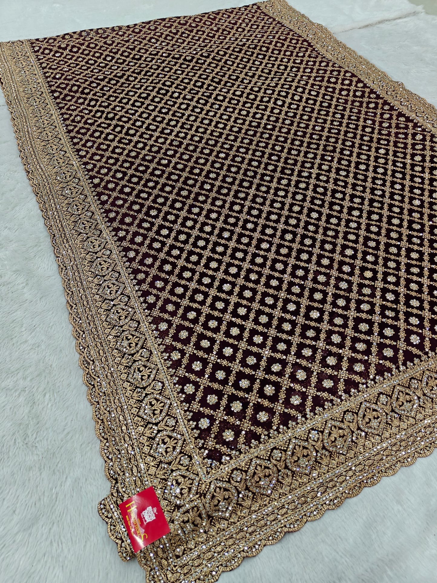 Elegant Radiance in Every Drape – Georgette Saree with Zircon Stone Work
