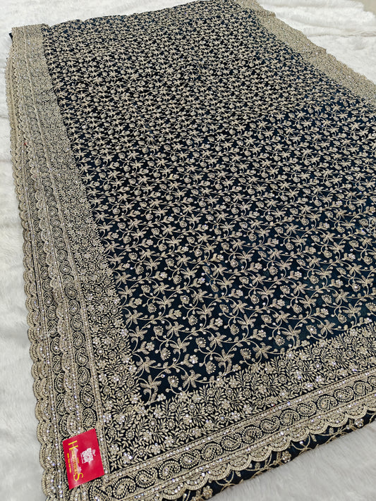Shine Bright in Satin Georgette with Zircon Jaal Embellishments