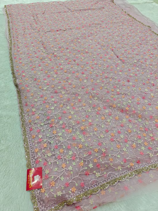Parsi Embroidery on Organza Silk Saree