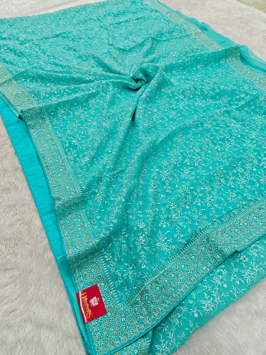 Kashmiri Work on Shimmer Organza – Regal &amp; Radiant