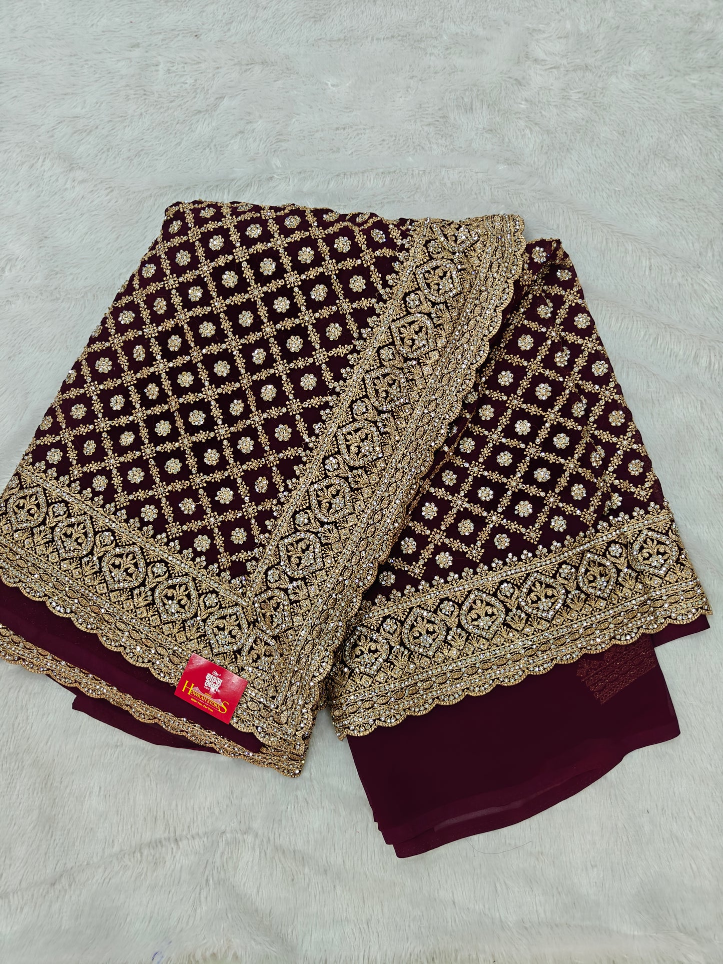 Elegant Radiance in Every Drape – Georgette Saree with Zircon Stone Work