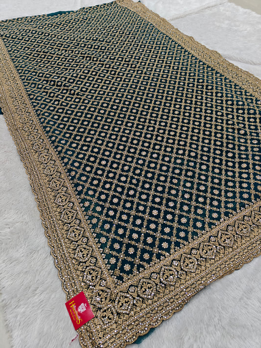 Grace Meets Glamour – Georgette Saree with Zircon Sparkle