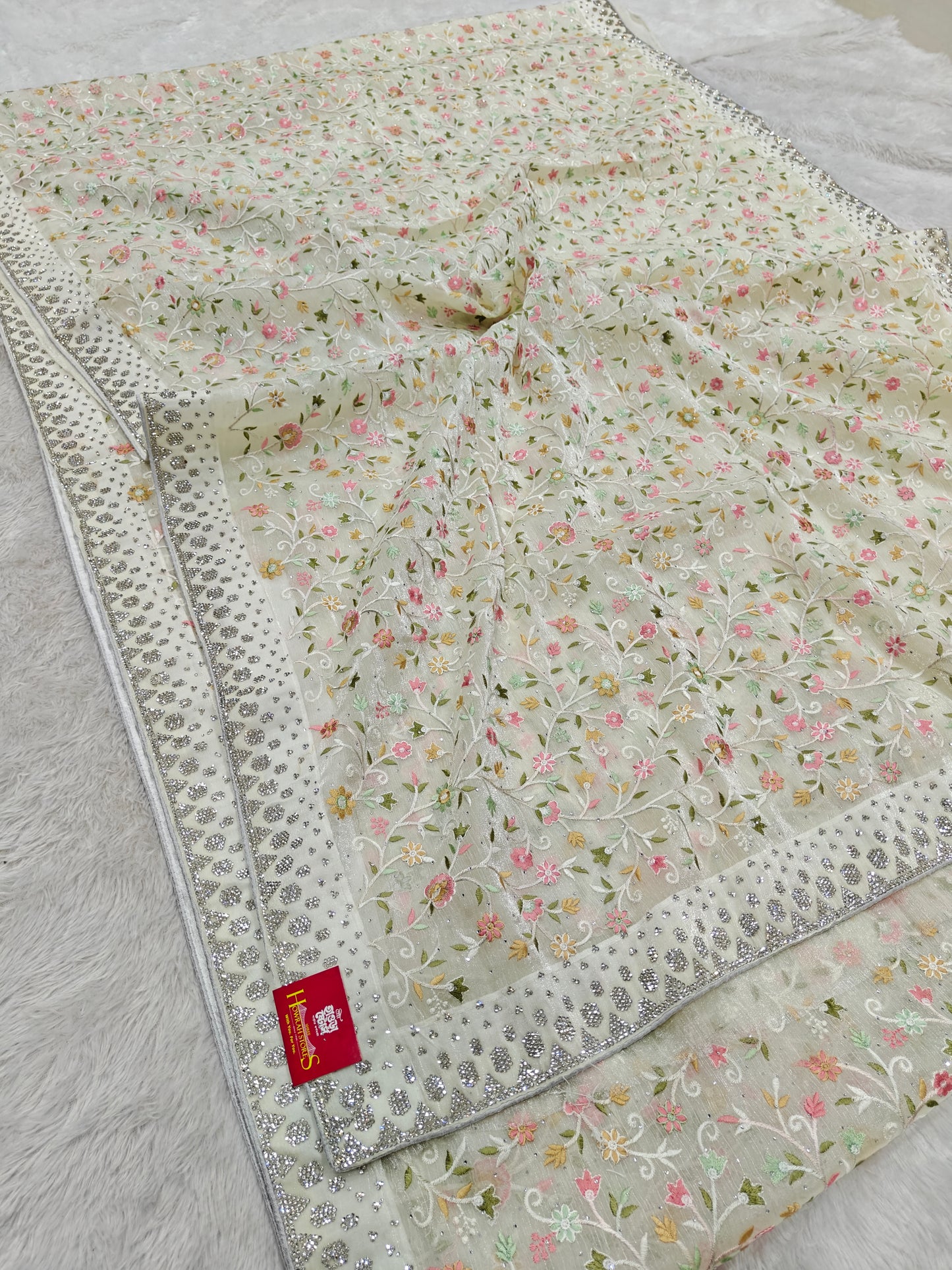 Organza Silk Saree with Kashmiri Embroidery – Heritage Woven in Elegance