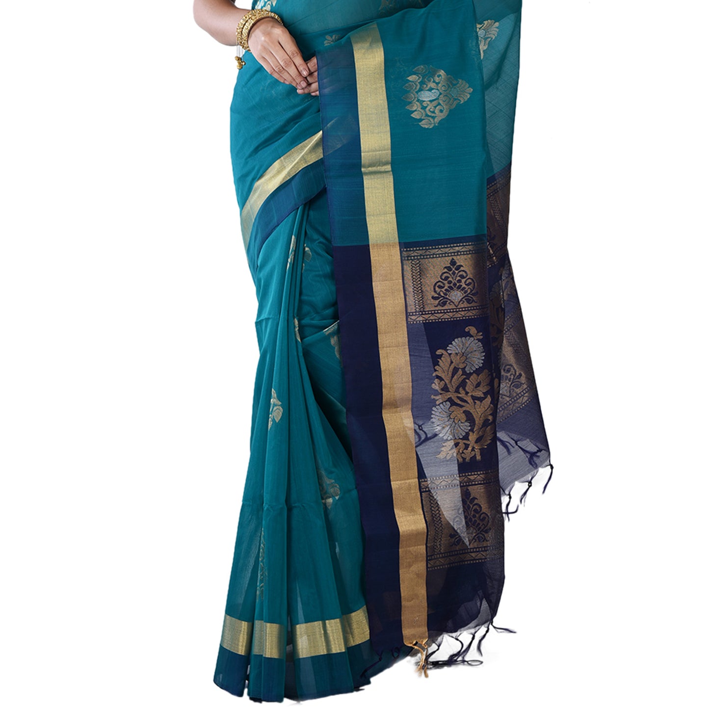 Teal Blue Chanderi Silk Saree