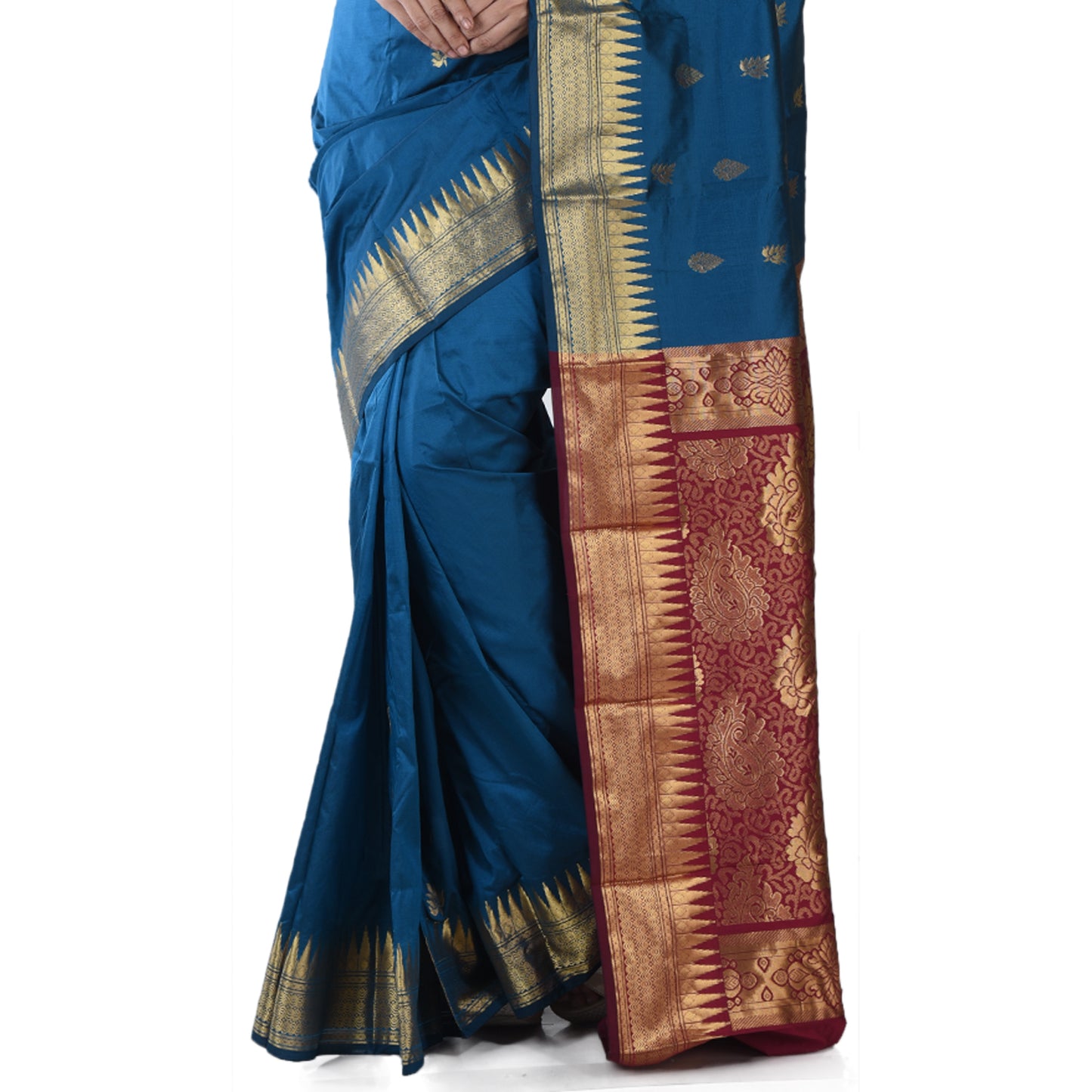 Peacock Blue Kanchi Silk Saree