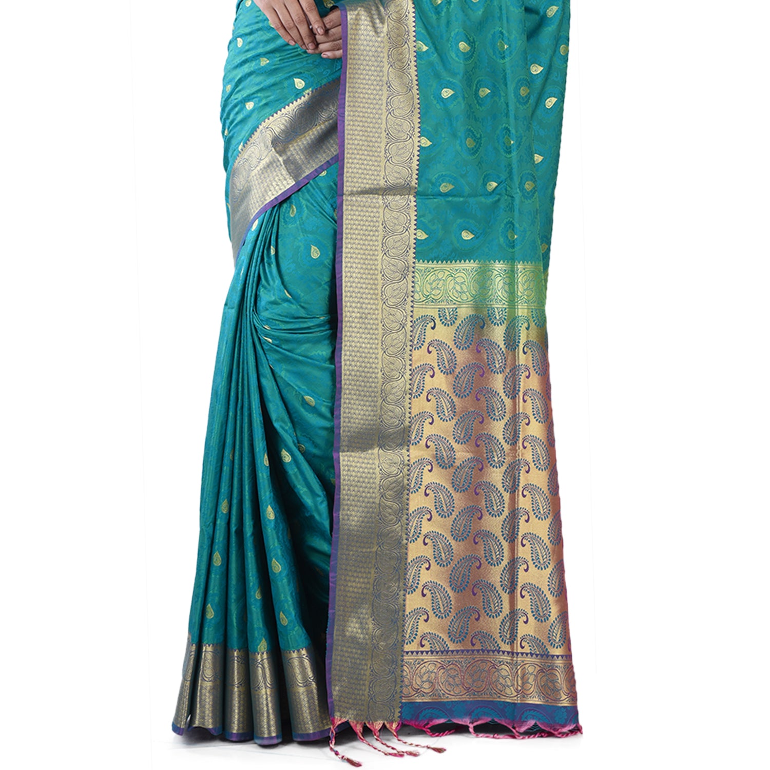 Olive green and navy Arni silk saree – Niram Neela