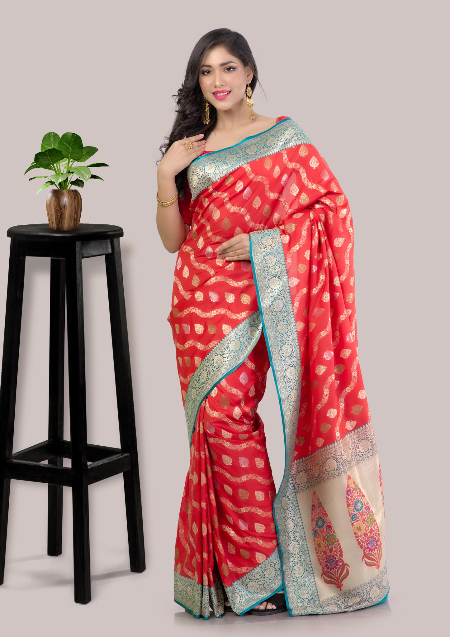 Royal Red Banarasi Silk Saree with Blouse Piece