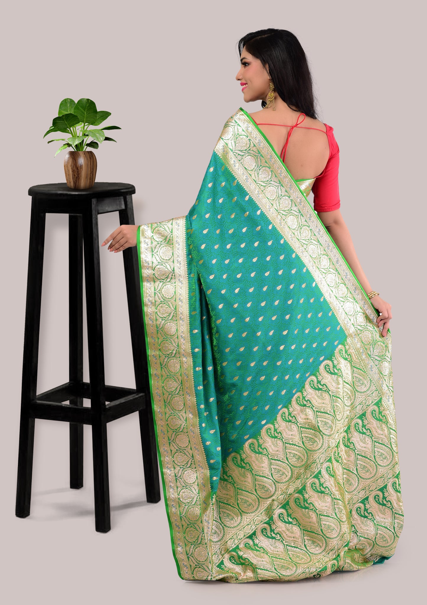 Sea Green Banarasi Silk Saree with Blouse Piece