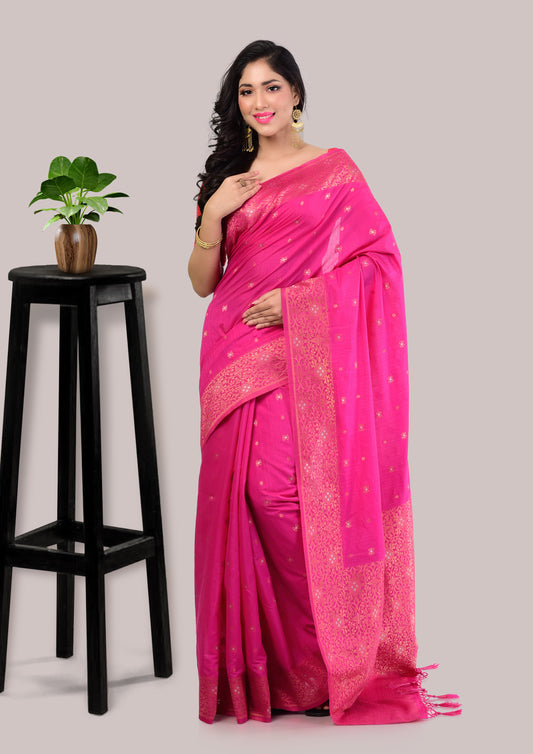 Pretty Pink Soft Mysore Silk Saree with Blouse Piece