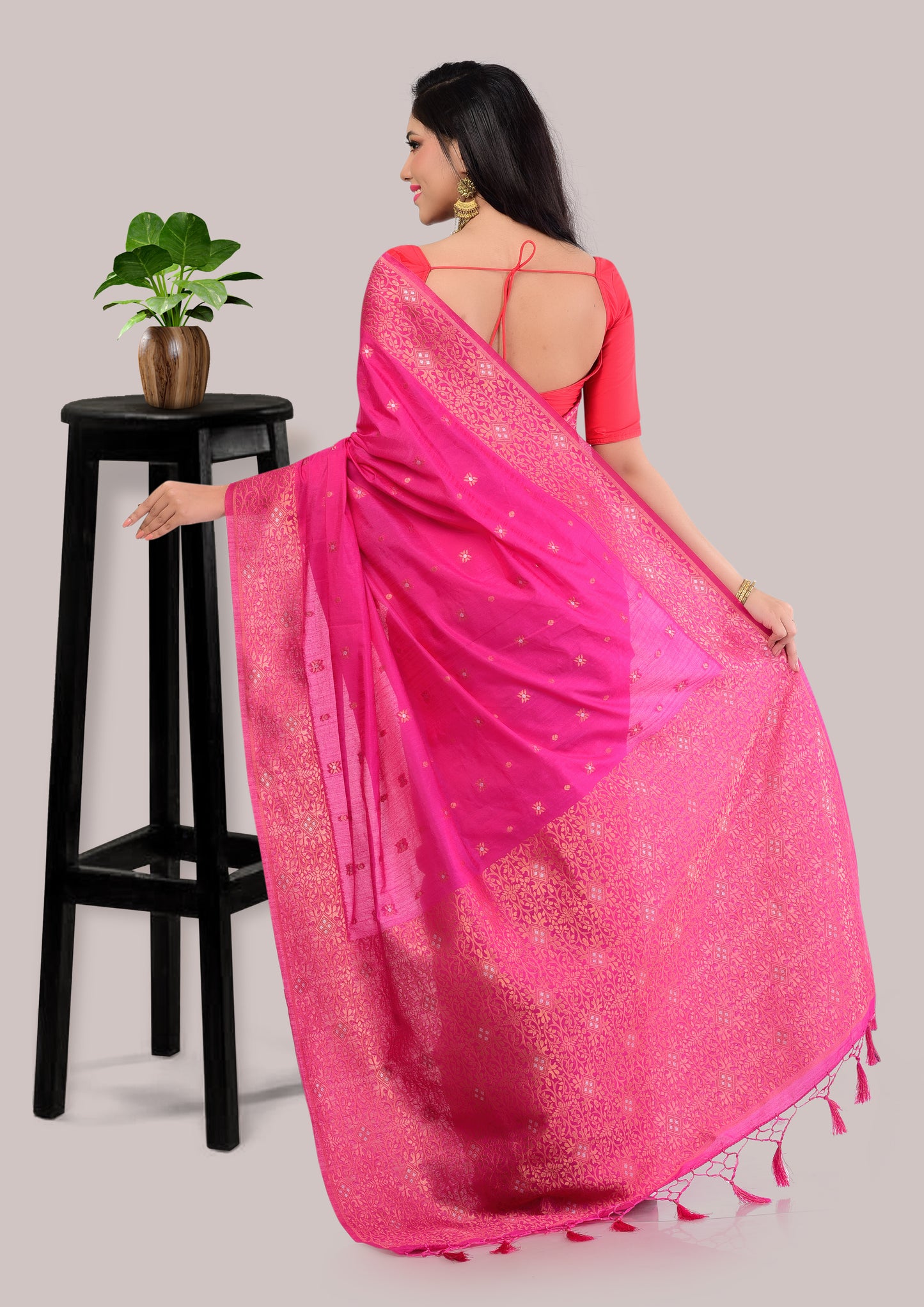 Pretty Pink Soft Mysore Silk Saree with Blouse Piece