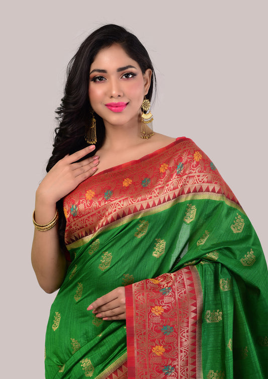 Pistachio Green Soft Manipuri Silk Saree with Blouse Piece
