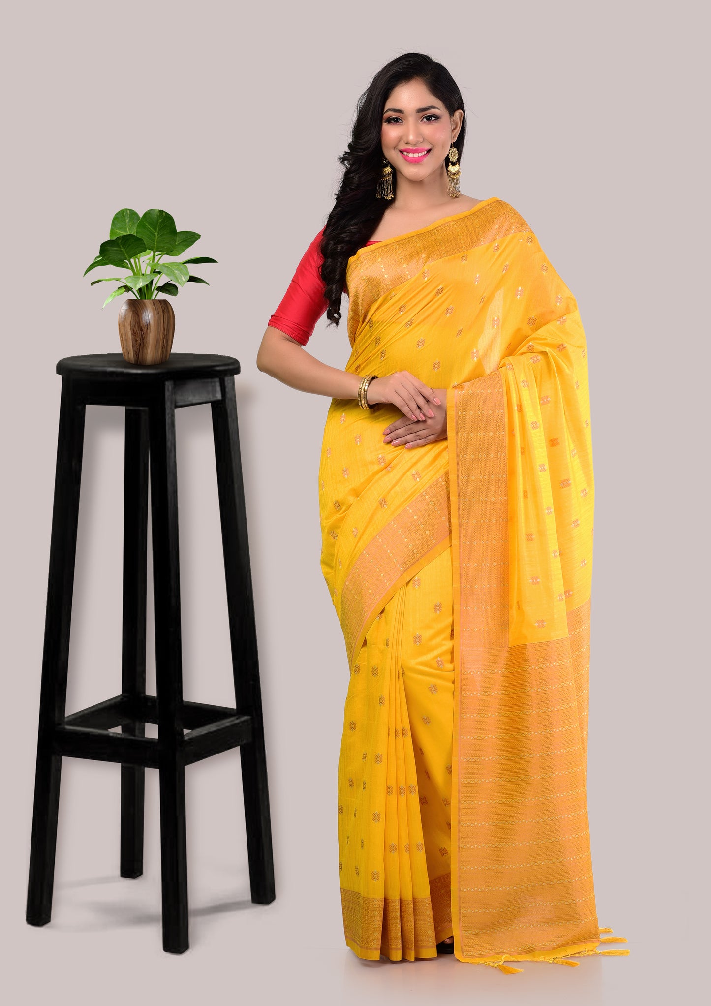 Golden Yellow Soft Mysore Silk Saree with Blouse Piece