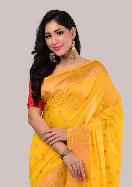 Golden Yellow Soft Mysore Silk Saree with Blouse Piece