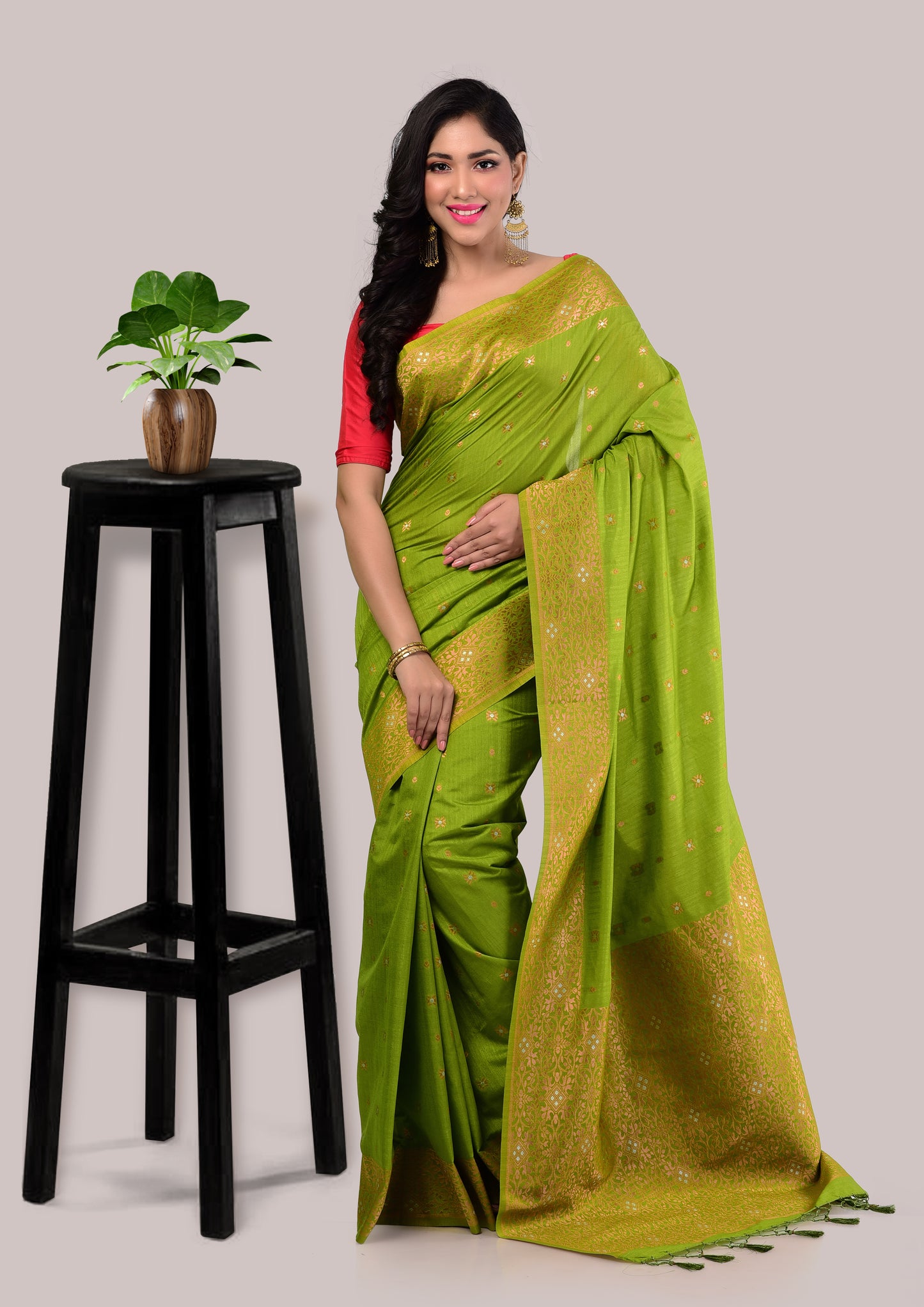 Pistachio Green Soft Mysore Silk Saree with Blouse Piece